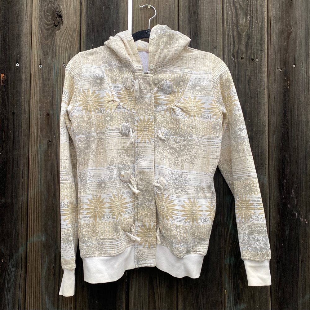 ROXY HOODED SWEATSHIRT ZIP UP JACKET TOGGLE BUTTONS SIZE 8